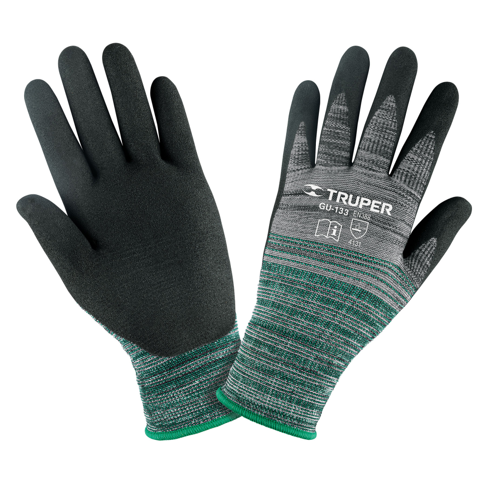Guantes de nylon recubiertos de nitrilo arenoso, G, TRUPER GU-133