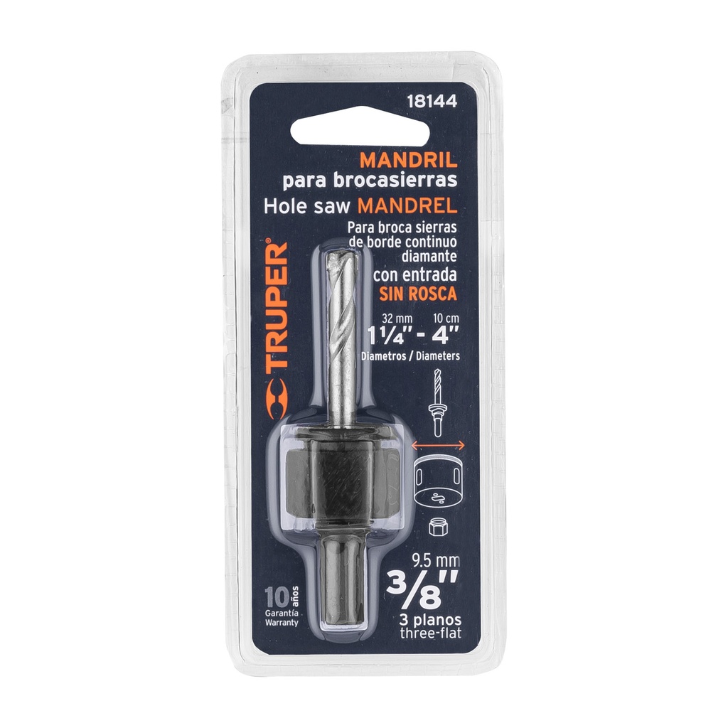 Mandril para brocasierra diamante sin rosca 3/8', Truper MAN-CAZ-3/8C