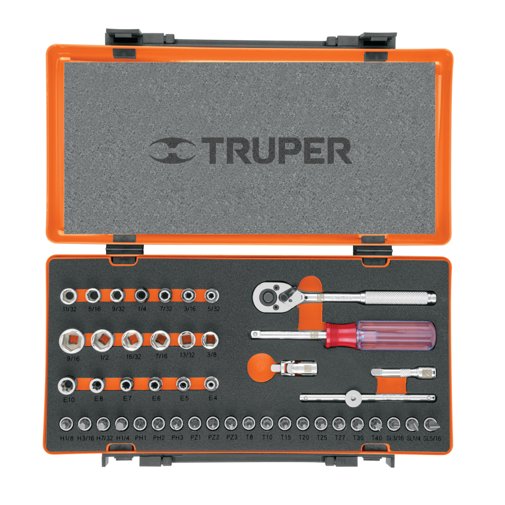 Juego de 45 herramientas cuadro 1/4' std para mecánico JD-1/4X45P