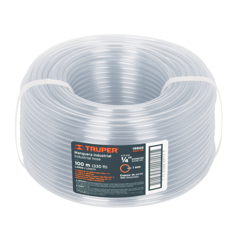 Metro de manguera 1/4' industrial en rollo de 100 m, Truper MAN-1/4I