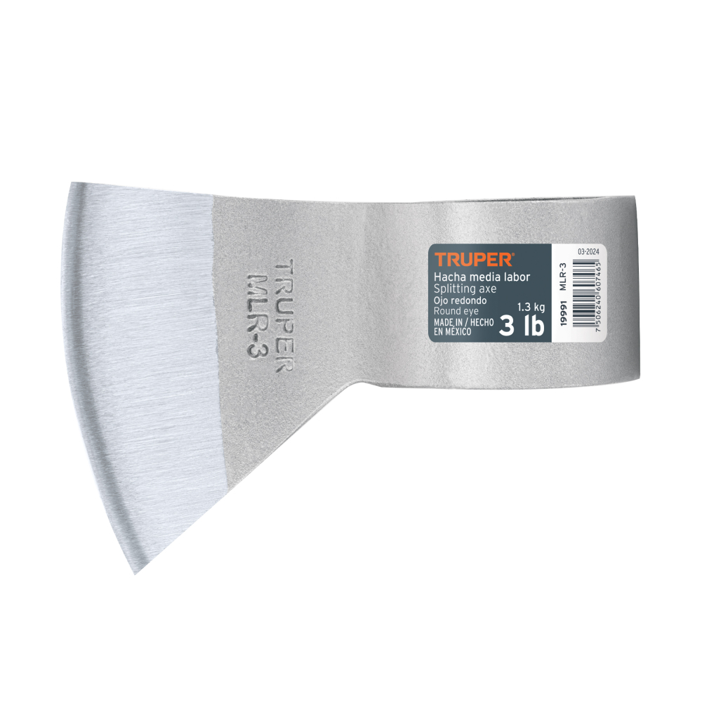 Hacha media labor ojo redondo 3 lb sin mango, TRUPER MLR-3
