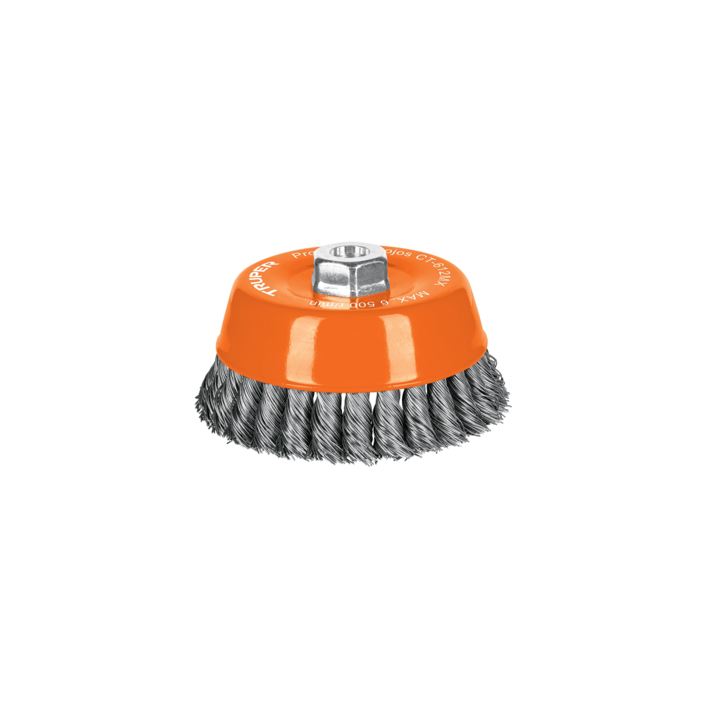 Carda copa 5' alambre trenzado grueso, eje M14, Truper CT-612MX