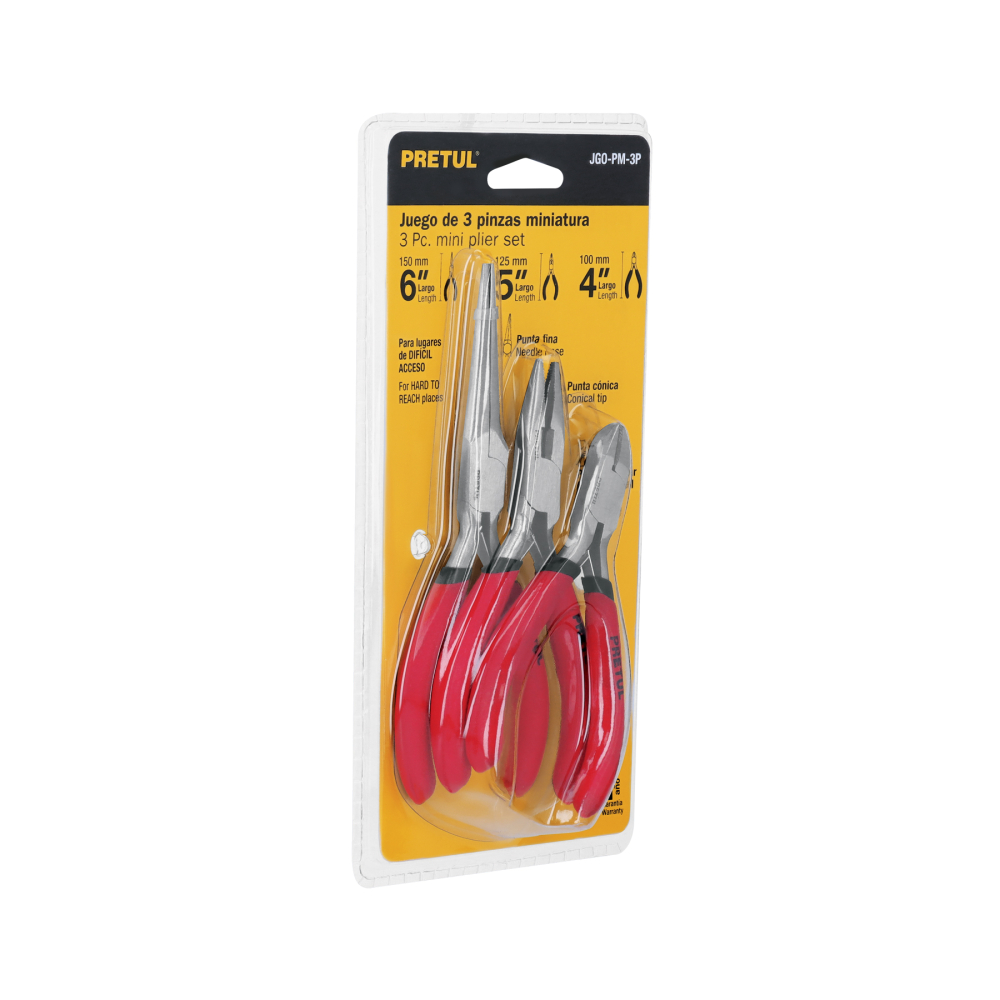 Juego de 3 mini pinzas, mangos de PVC, Pretul JGO-PM-3P