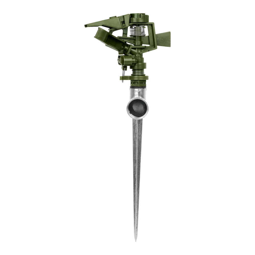 Aspersor plástico 11' una vía estaca metálica, verde, PRETUL ASVE-11
