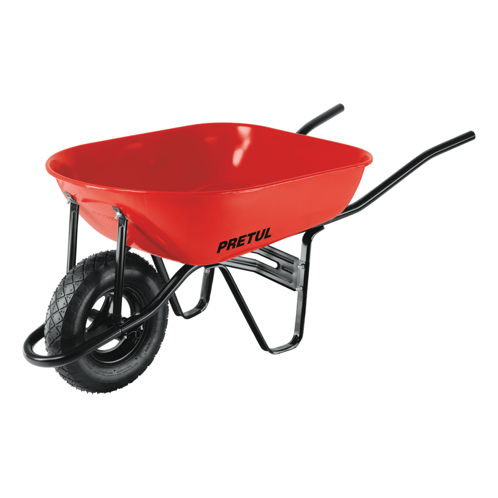 Carretilla 5.5 ft3 roja, neumática, bastidor tubular, PRETUL CAP-50NB