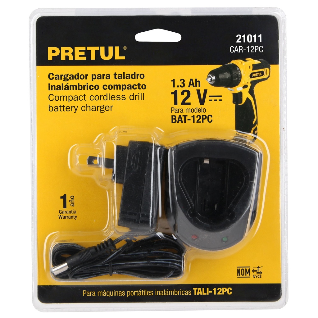 Cargador baterías de ion litio 12V, para TALI-12PC, PRETUL CAR-12PC