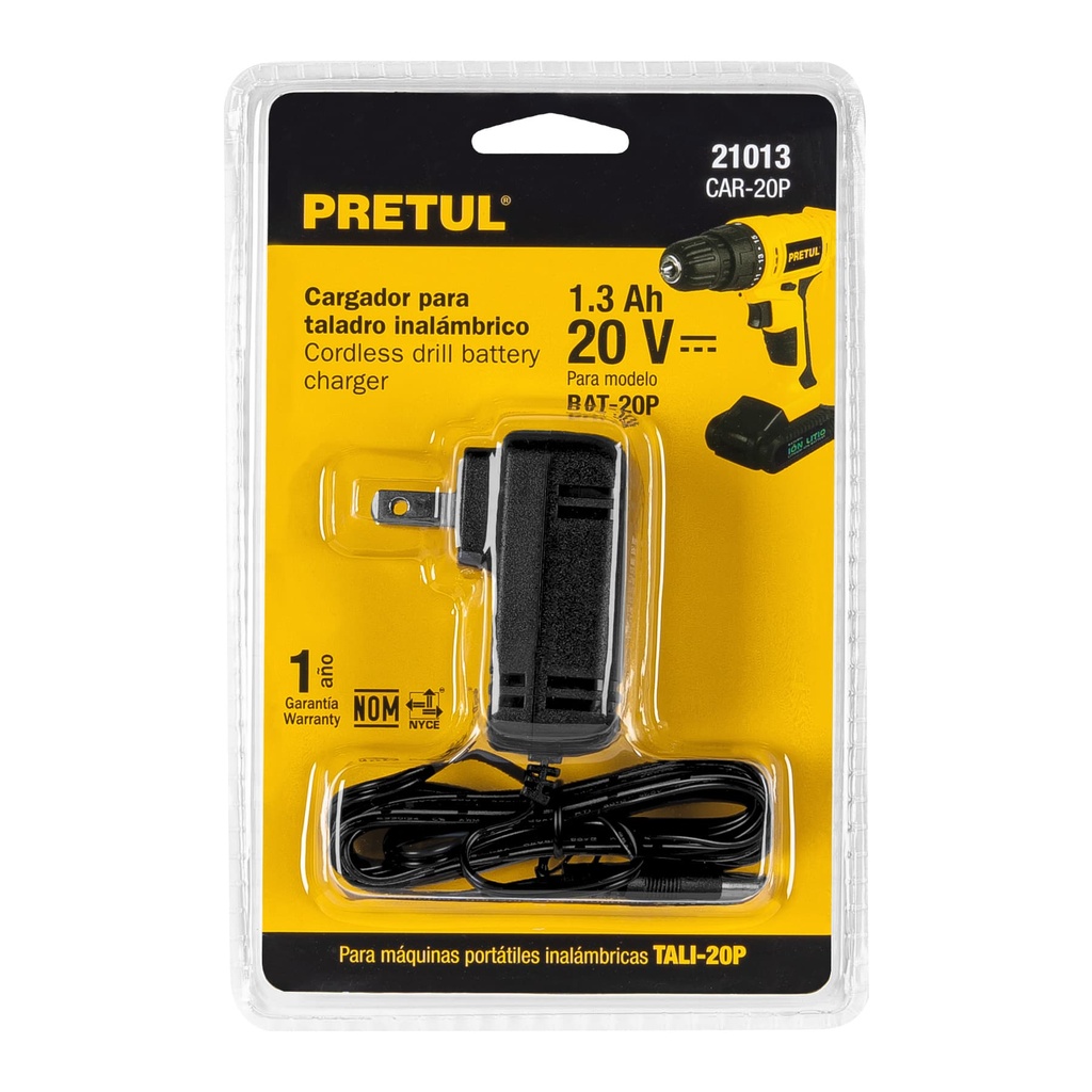 Cargador baterías de ion litio 20V, para TALI-20P, PRETUL CAR-20P
