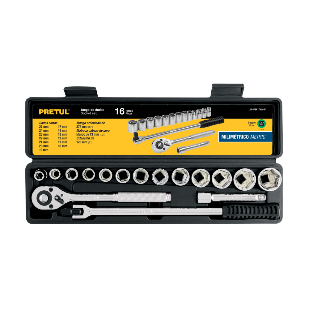 Juego de 16 herramientas 1/2' mm para mecánico, Pretul JD-1/2X17MM-P