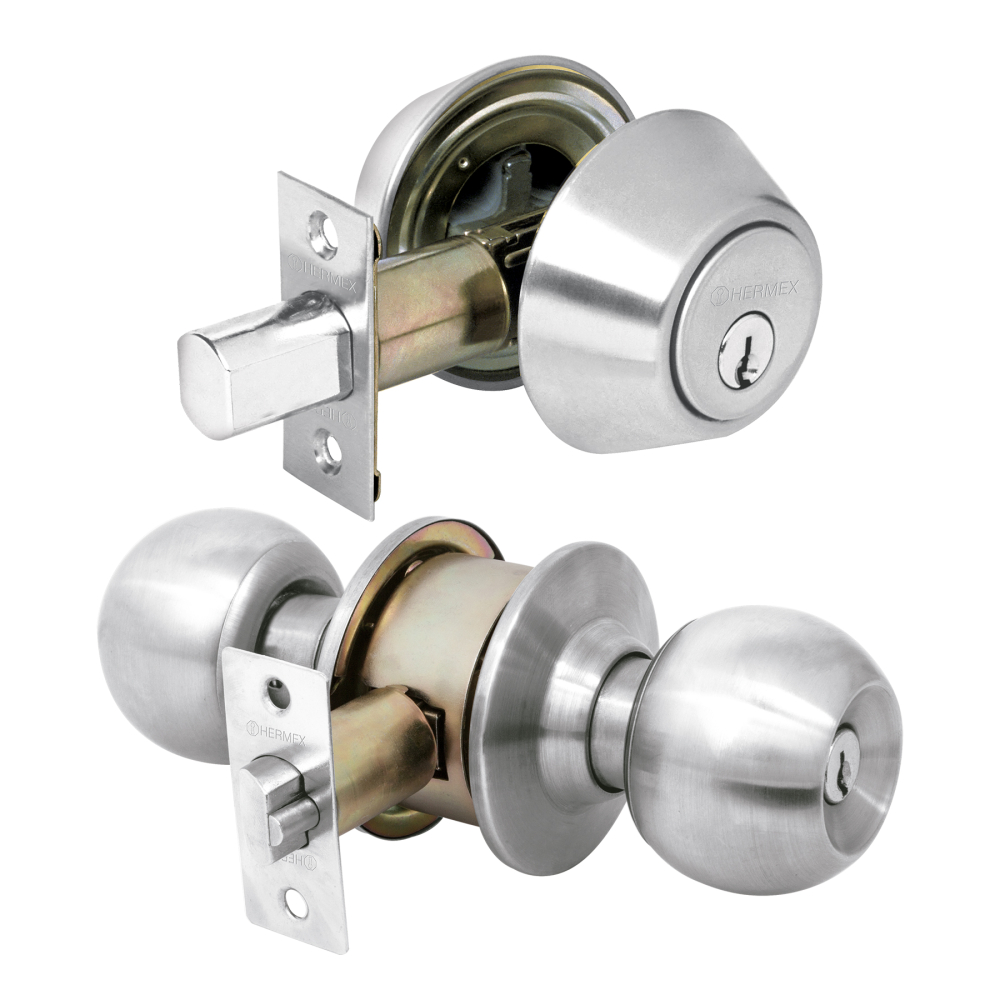 Combo cerraduras, llave-llave, cromo mate, HERMEX BASIC CMB-32P