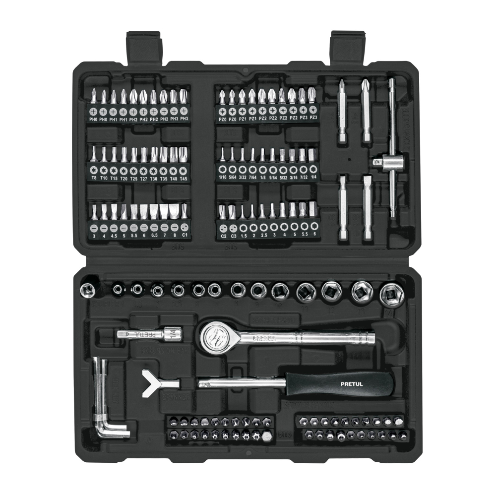 Juego de 130 herramientas 1/4' para mecánico, PRETUL SET-130