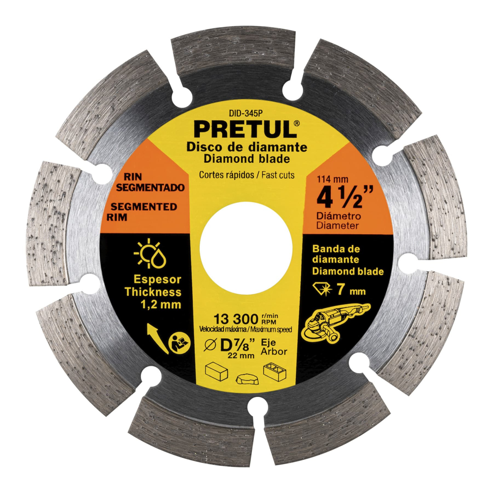 Disco de diamante de 4-1/2' x 1.2 mm rin segmentado, PRETUL DID-345P