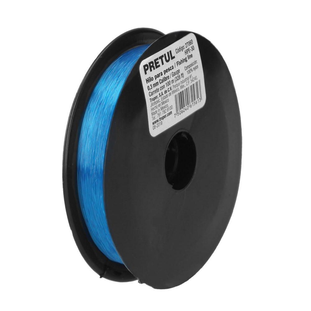 Carrete con 100 m de hilo para pesca azul calibre 0.30 mm HIPE-30