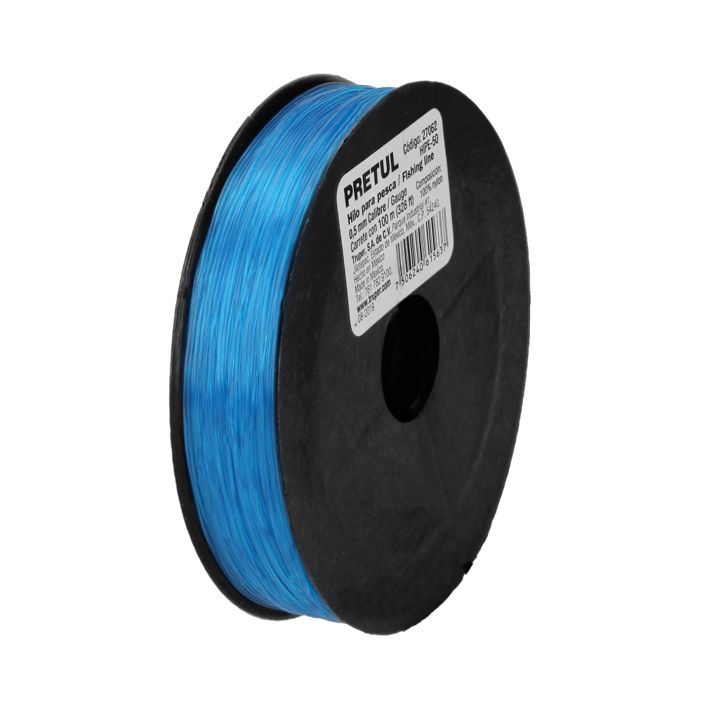 Carrete con 100 m de hilo para pesca azul calibre 0.50 mm HIPE-50