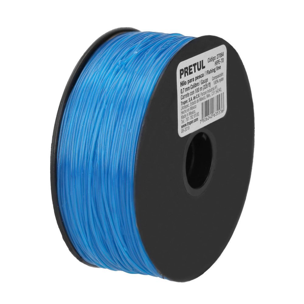 Carrete con 100 m de hilo para pesca azul calibre 0.70 mm HIPE-70