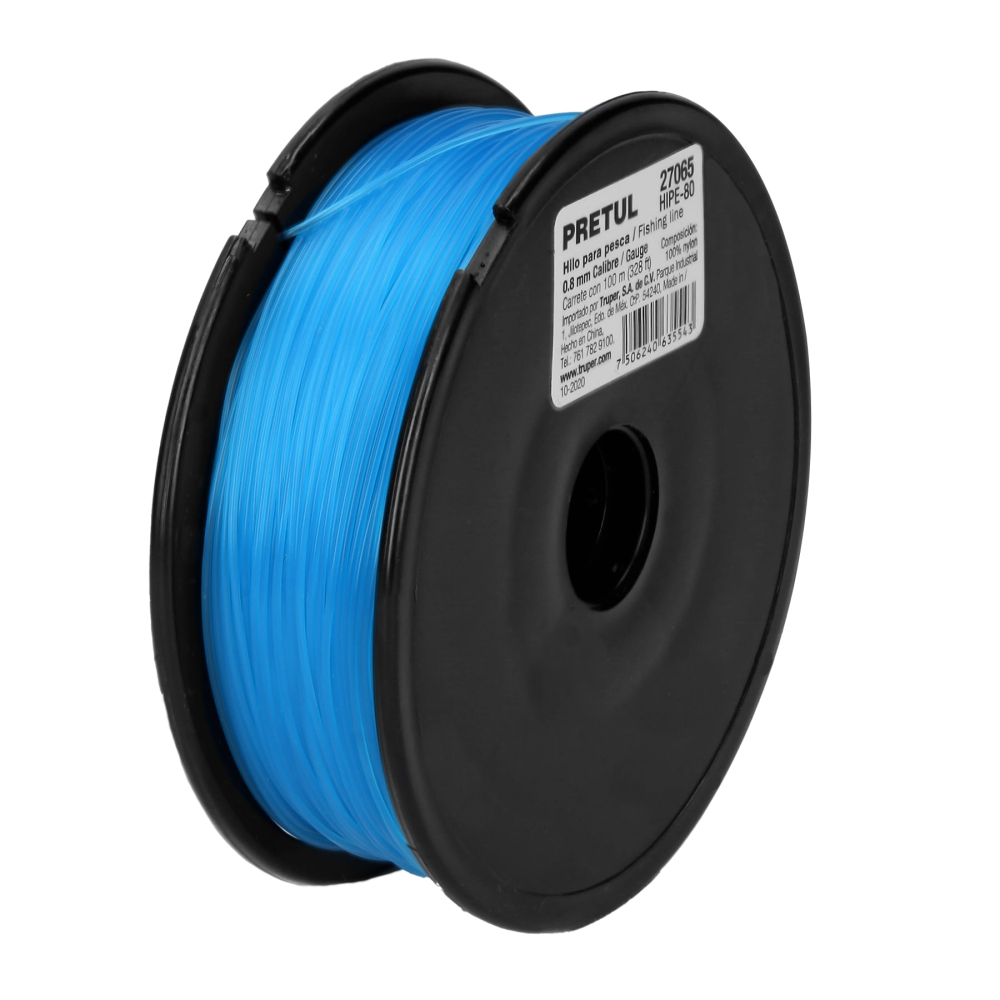 Carrete con 100 m de hilo para pesca azul calibre 0.80 mm HIPE-80