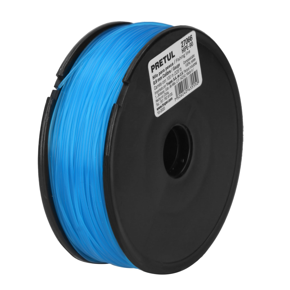 Carrete con 100 m de hilo para pesca azul calibre 0.90 mm HIPE-90