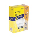 Pack 4 focos LED 8W (60W) A19, 3000K cálida, 790 lm, BASIC LED-60CBX4
