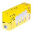 Pack 4 focos LED 10W (75W) A19, 3000K cálida, 950 lm, BASIC LED-75CBX4
