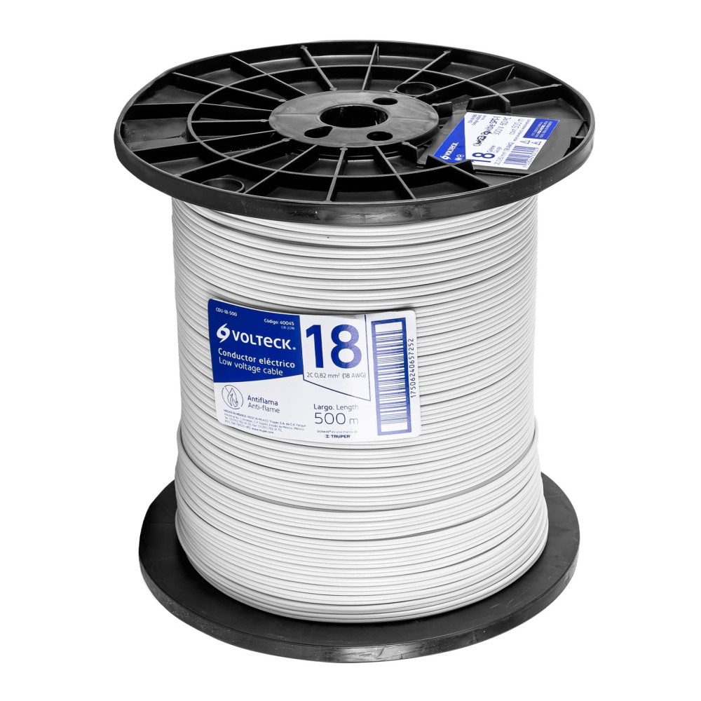 Metro de cordón dúplex flexible SPT 18 AWG en carrete 500 m CDU-18-500