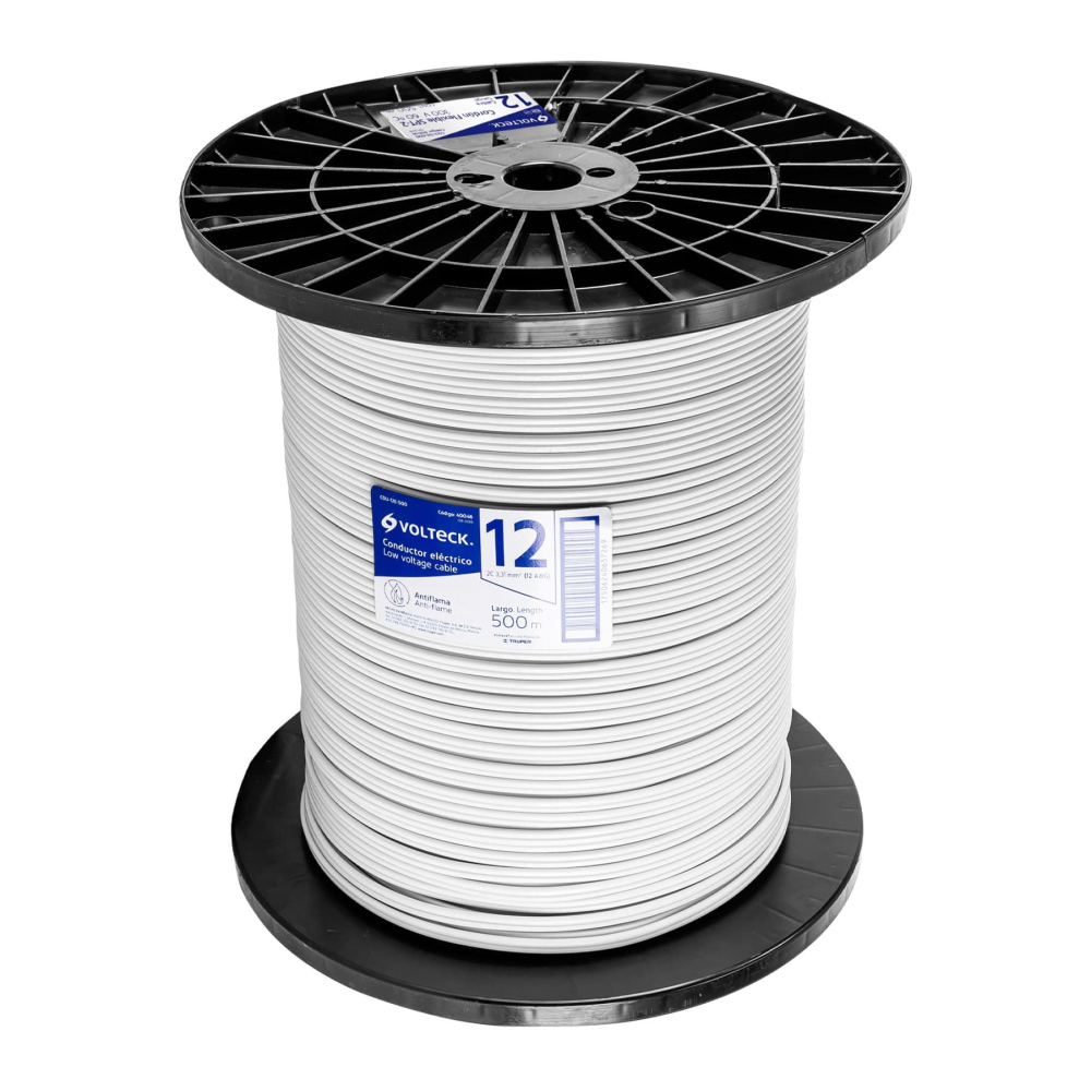 Metro de cordón dúplex 12 AWG, carrete 500 m, VOLTECK CDU-12E-500