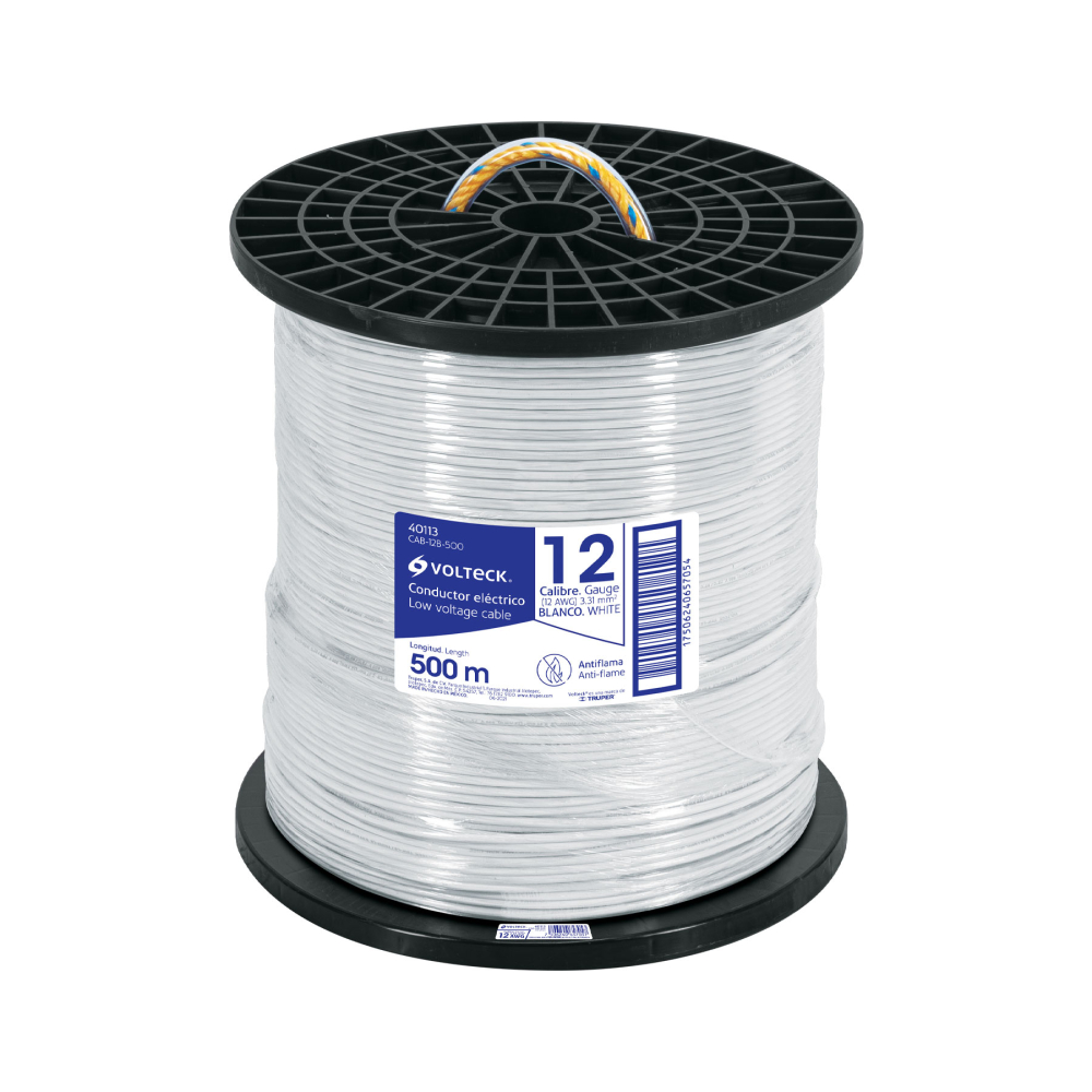 Metro de cable THHW-LS 12 AWG blanco en carrete de 500 m CAB-12B-500