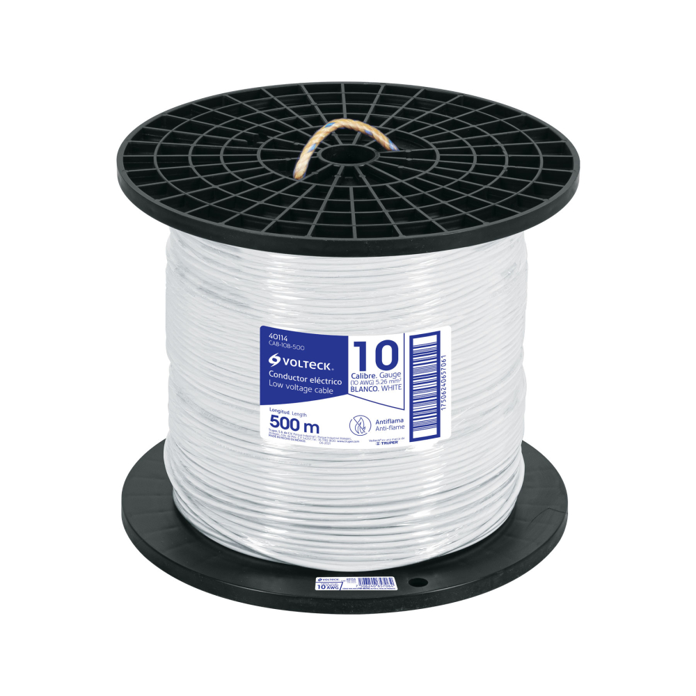 Metro de cable THHW-LS 10 AWG blanco en carrete de 500 m CAB-10B-500