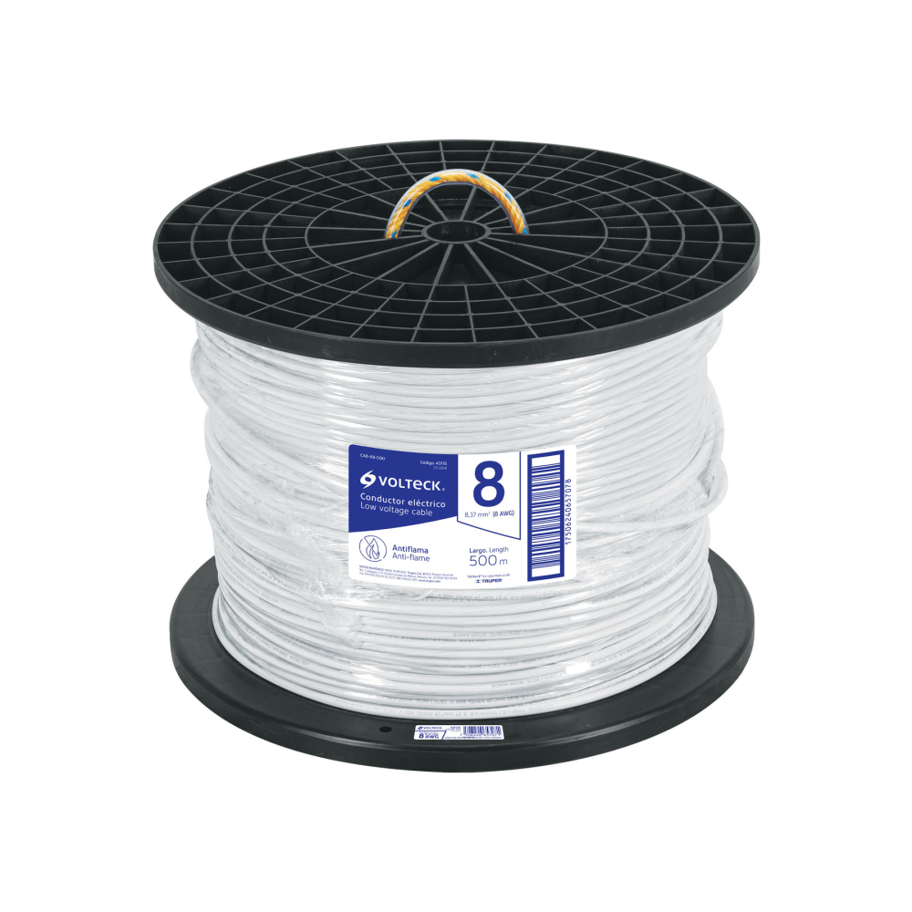 Metro de cable THHW-LS 8 AWG blanco en carrete de 500 m CAB-8B-500