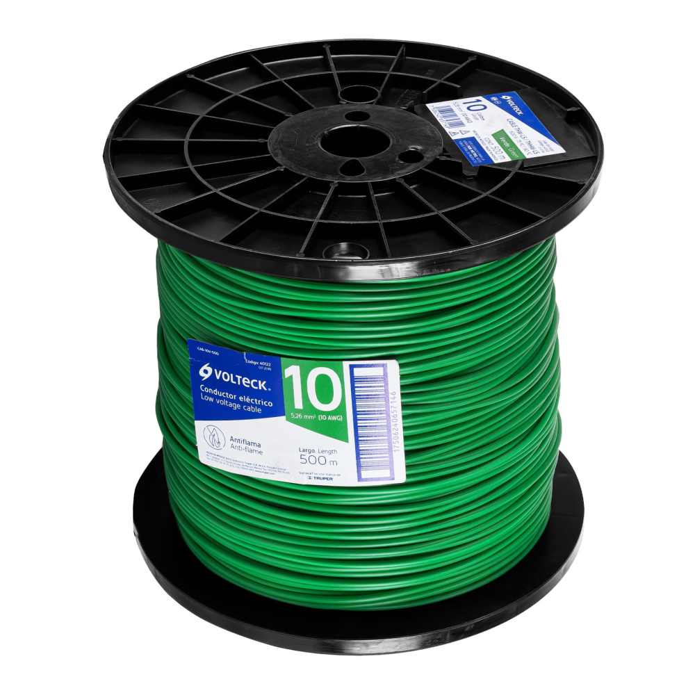 Metro de cable THHW-LS 10 AWG verde en carrete de 500 m CAB-10V-500