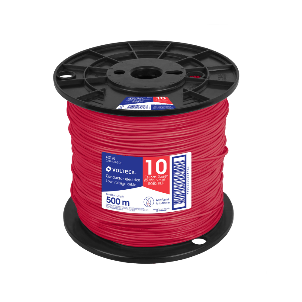 Metro de cable THHW-LS 10 AWG rojo en carrete de 500 m CAB-10R-500