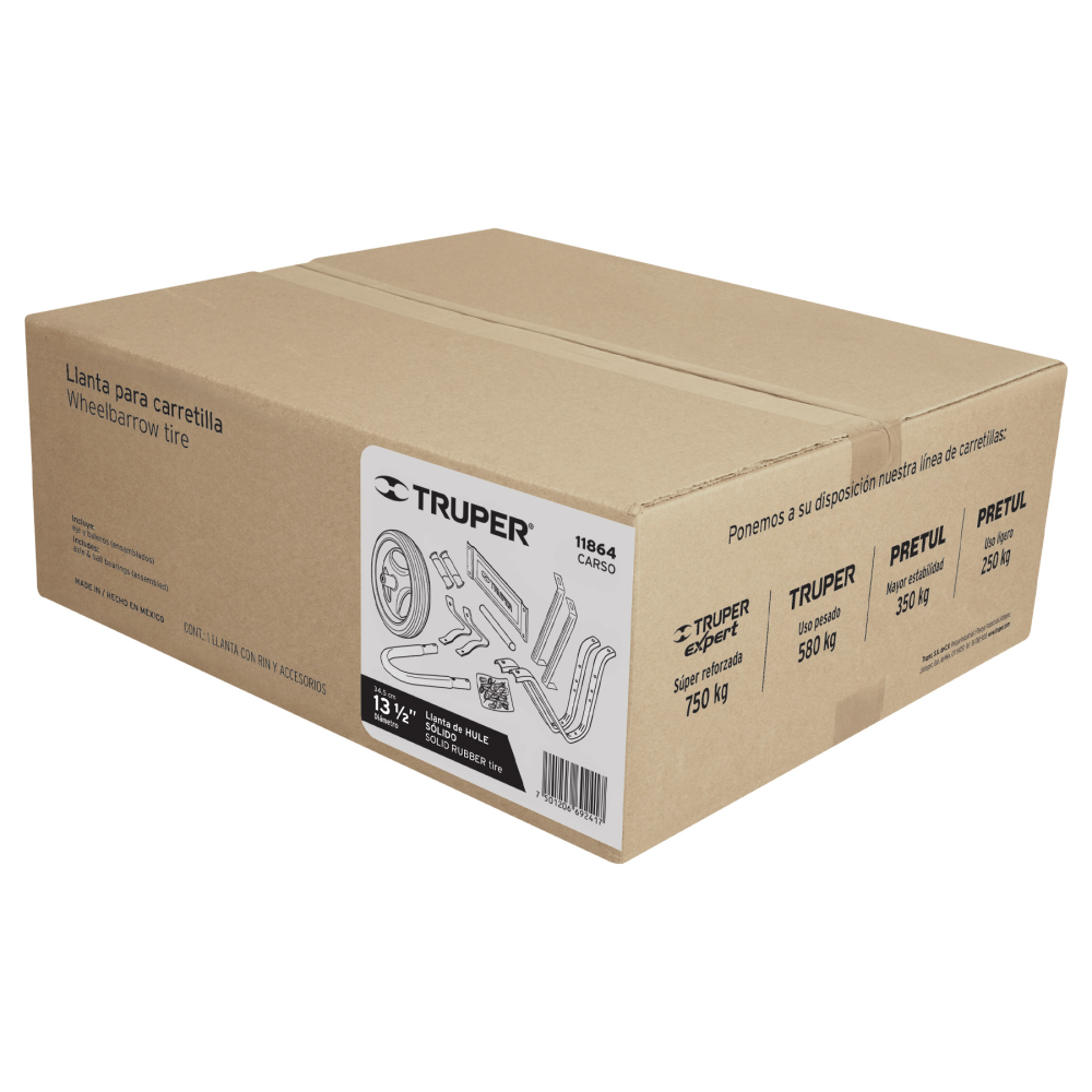 Caja c/llanta hule sólido y acc. p/carretilla TRUPER CARSO