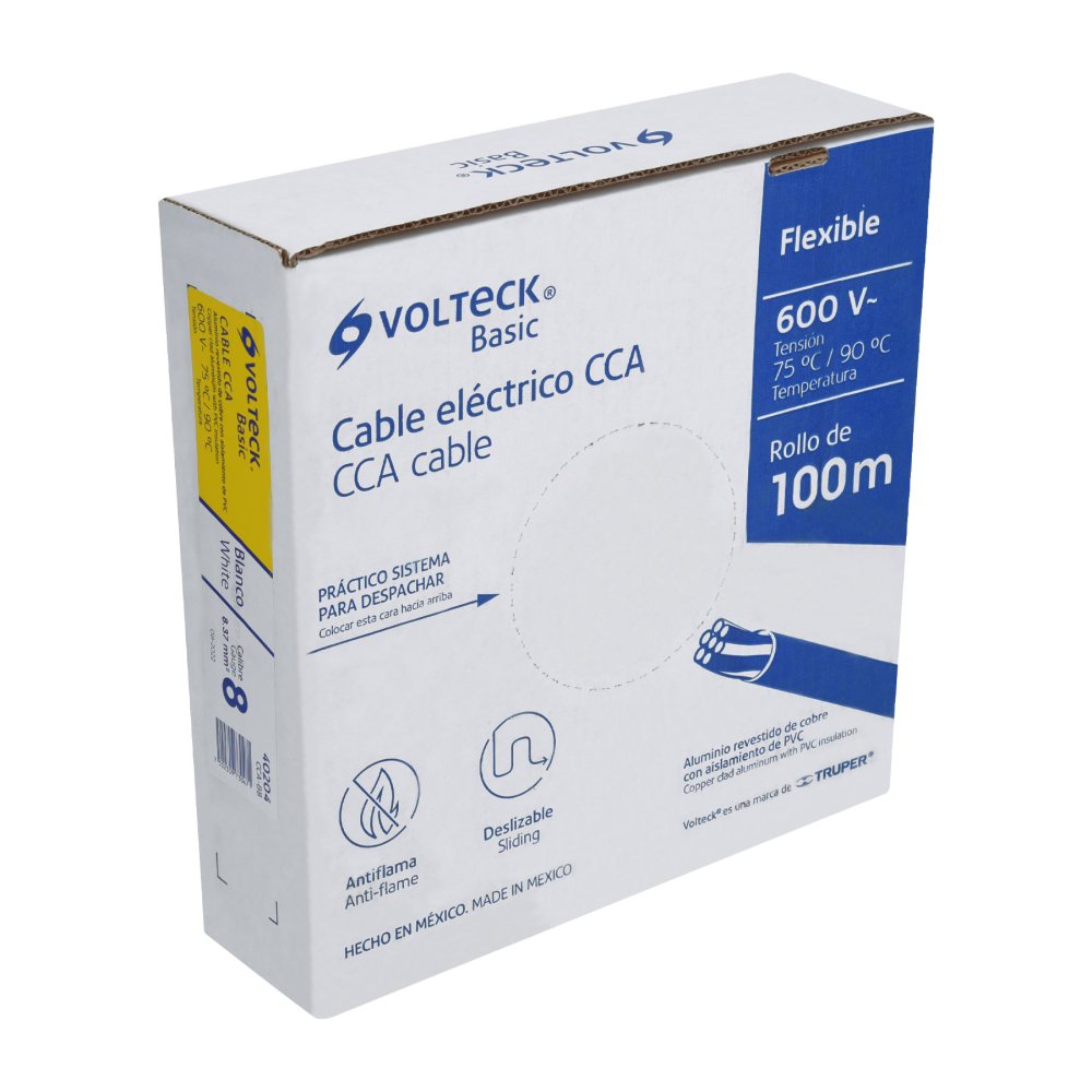Rollo de 100 metros de cable THW CCA 8 AWG blanco, Basic CCA-8B