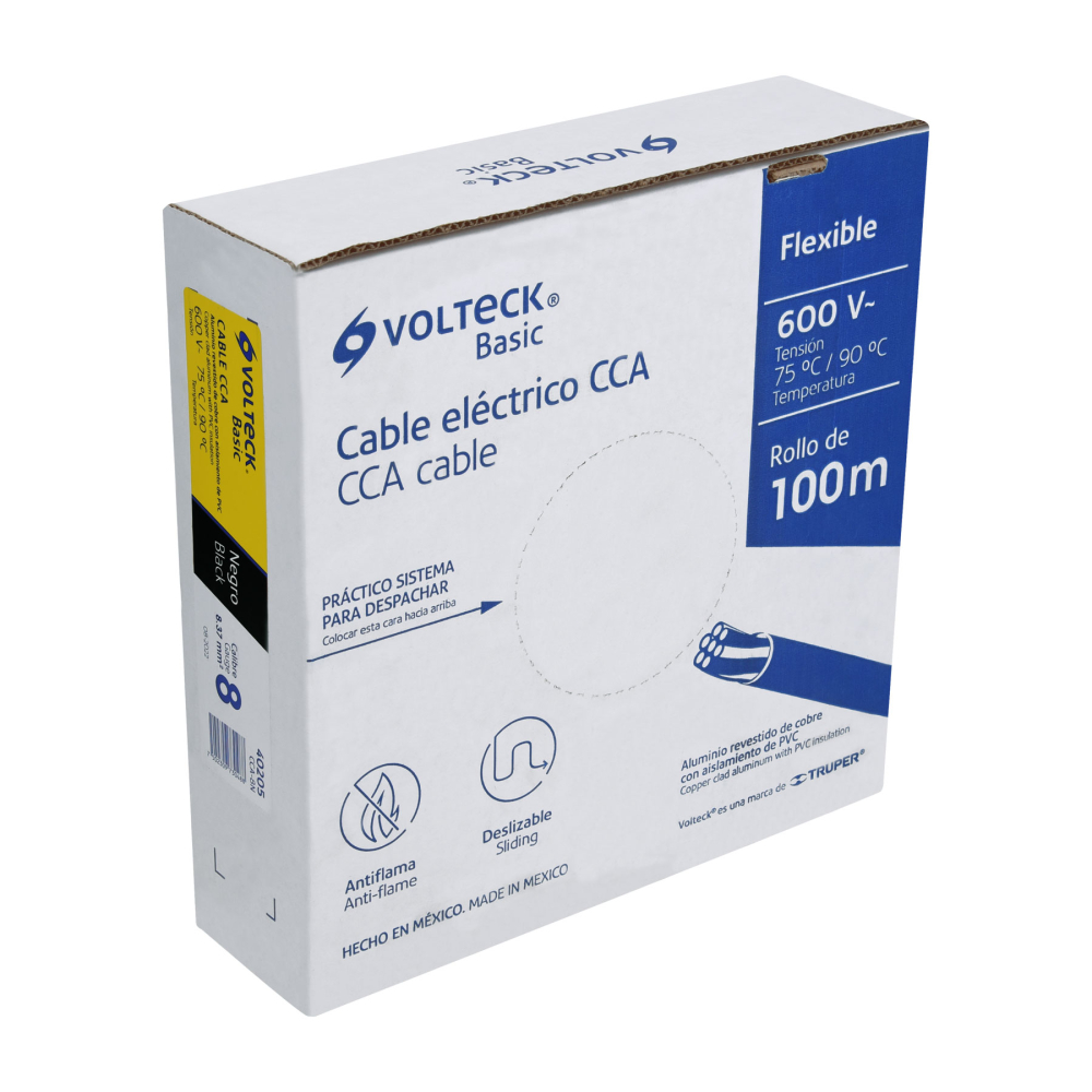 Rollo de 100 metros de cable THW CCA 8 AWG negro, BASIC CCA-8N