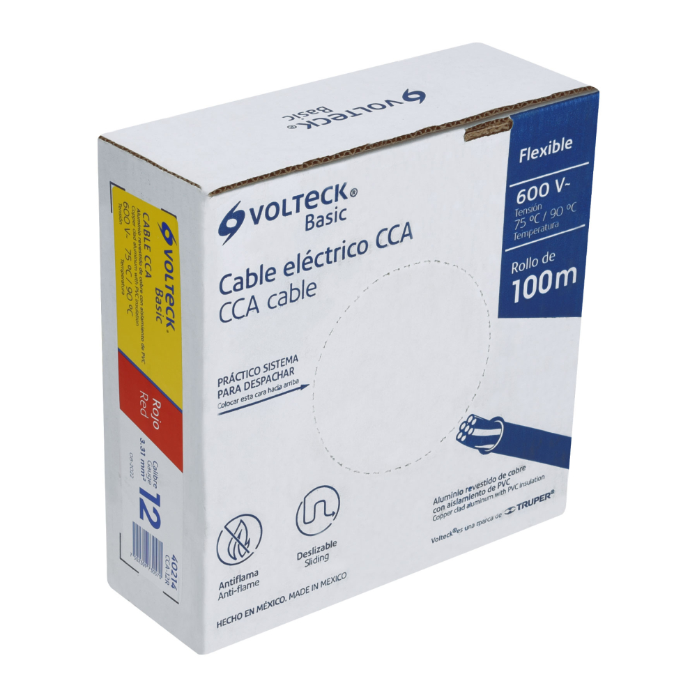 Rollo de 100 metros de cable THW CCA 12 AWG rojo, BASIC CCA-12R