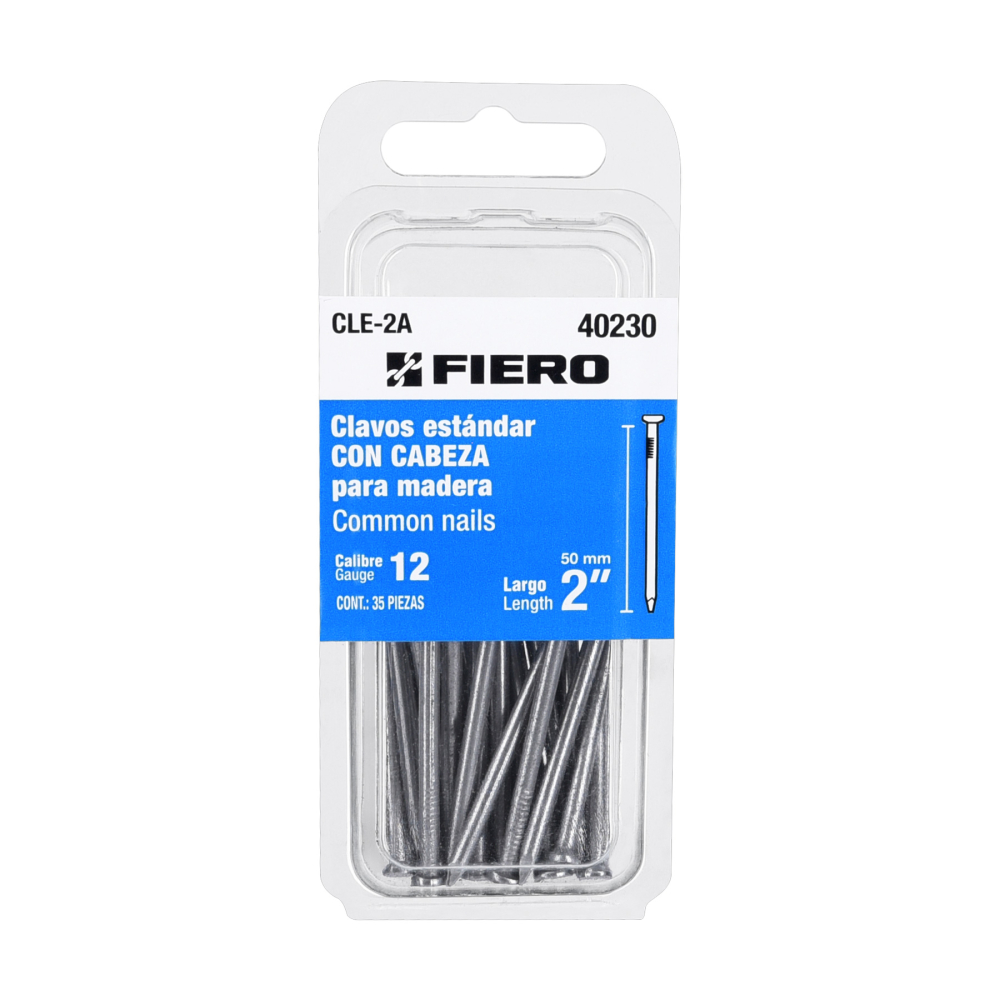 Blíster con 35 clavos estándar 2' con cabeza, FIERO CLE-2A