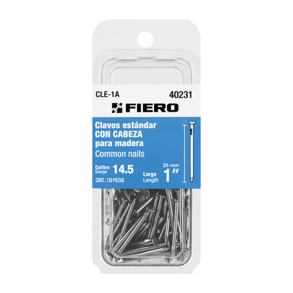 Blíster con 130 clavos estándar 1' con cabeza, FIERO CLE-1A