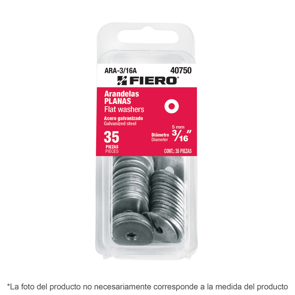 Blíster con 30 arandelas planas de 1/4', FIERO ARA-1/4A
