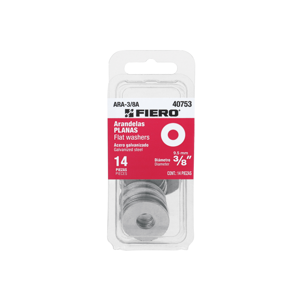Blíster con 14 arandelas planas de 3/8', FIERO ARA-3/8A