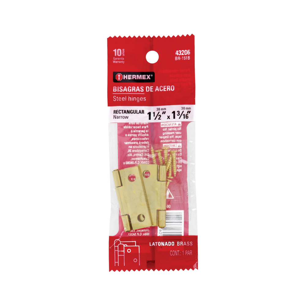 Bolsa con 2 bisagras rectangulares 1-1/2', acero latonado BR-151B