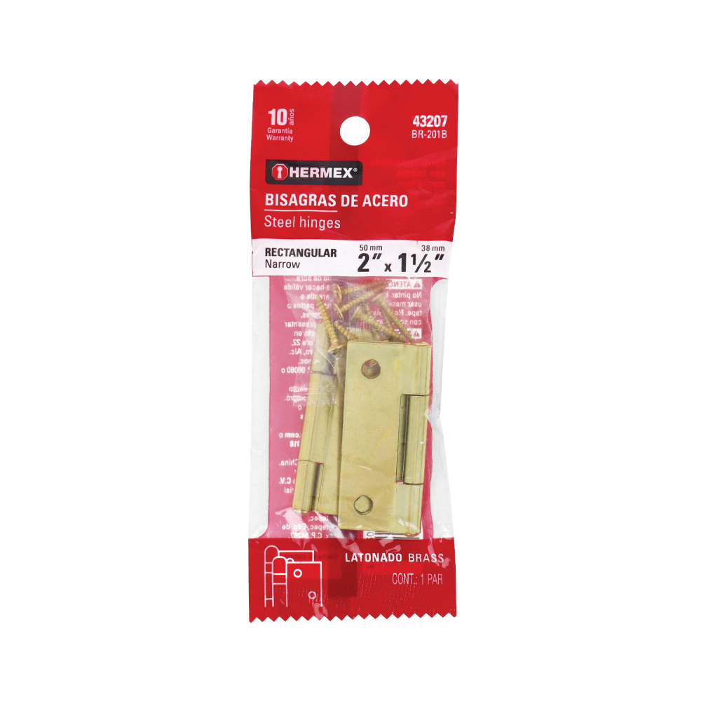 Bolsa 2 bisagras rectangulares 2 x 1-1/2', acero latonado BR-201B