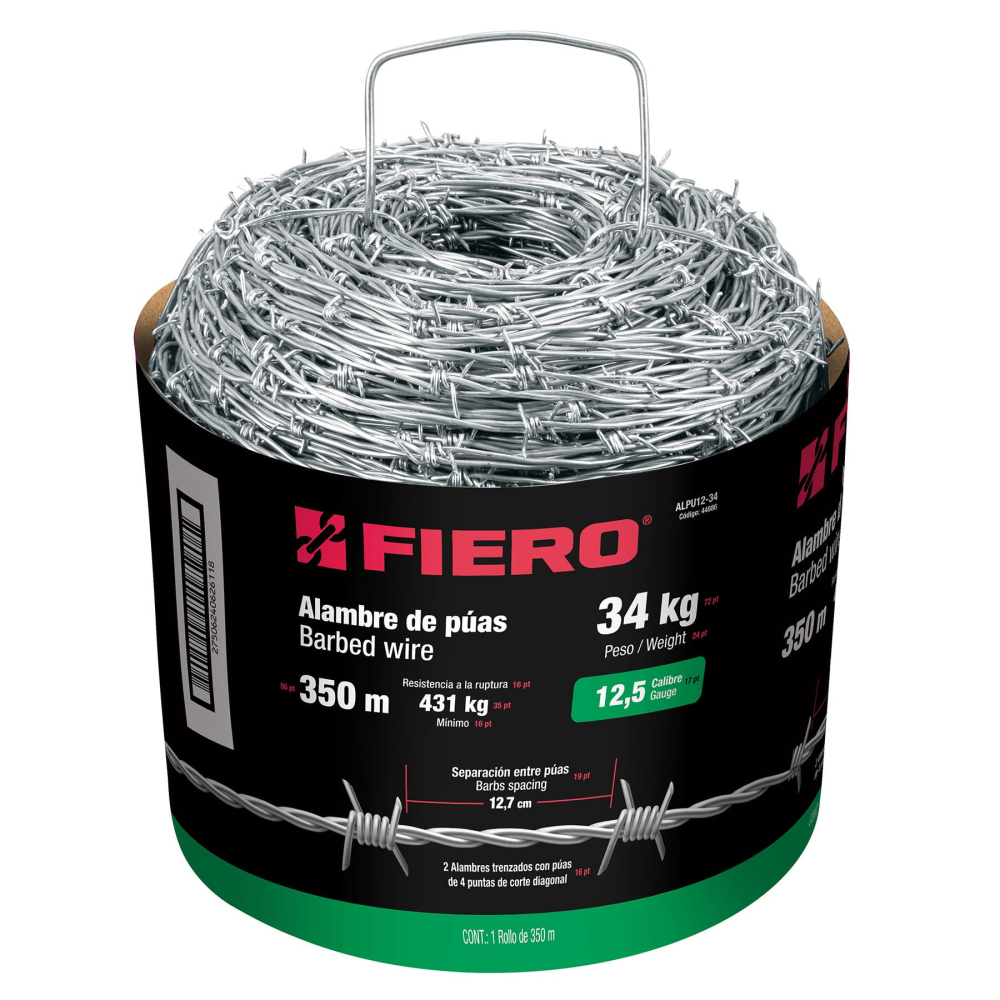 Rollo de alambre de púas 350m calibre 12.5, FIERO ALPU12-34
