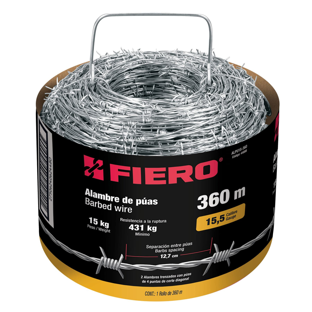 Rollo de alambre de púas 360m calibre 15.5, FIERO ALPU15-360
