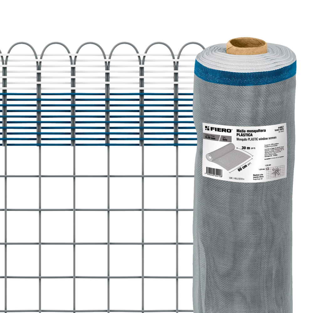 Rollo de 30 m x 0.6 m de malla mosquitera plástica gris TEMO-06PG