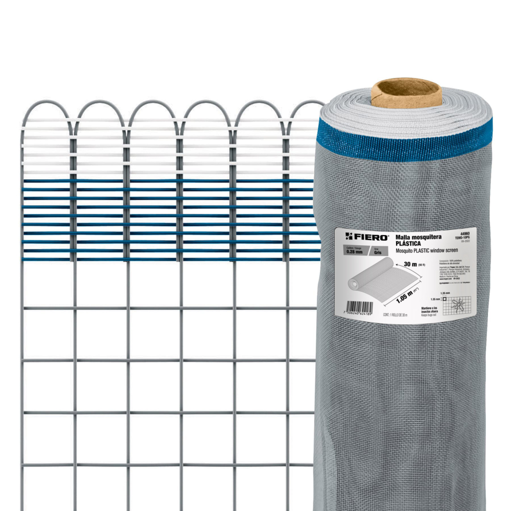 Rollo de 30 m x 1.05 m de malla mosquitera plástica gris TEMO-10PG