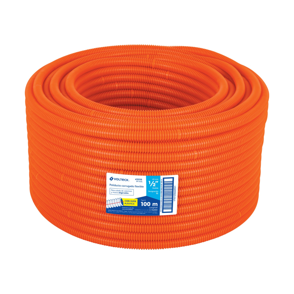 Metro de poliducto 1/2' corrugado flex. c/guía, rollo 100 m PF-1/2G