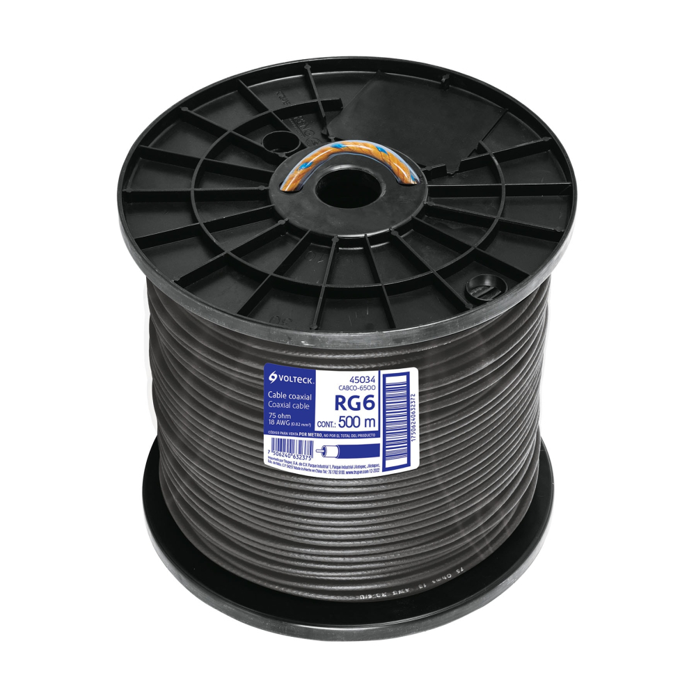 Metro de cable coaxial RG6 en carrete de 500 m, Volteck CABCO-6500