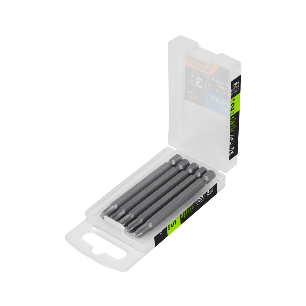 Estuche con 5 puntas de cruz PH3 largo 3', TRUPER EXPERT PUDE-1303