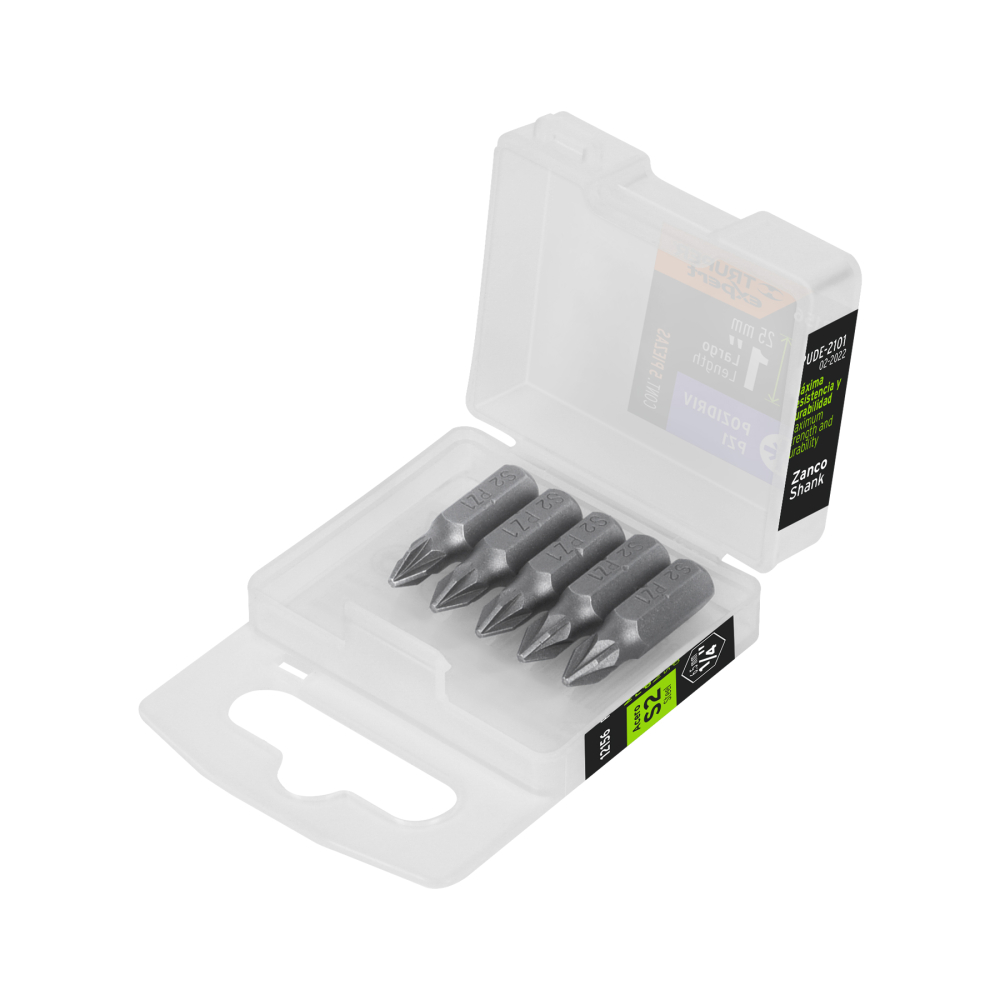 Estuche con 5 puntas pozidriv PZ1 largo 1', Truper Expert PUDE-2101