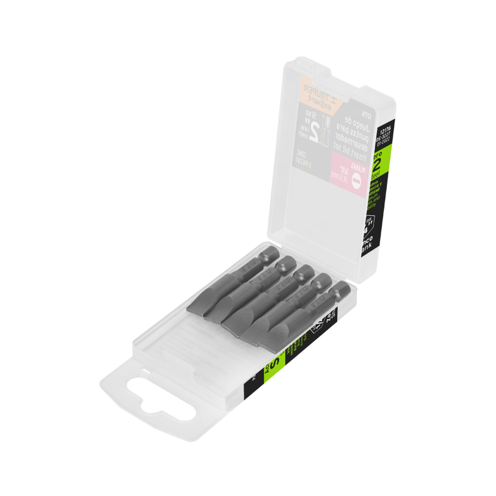 Estuche con 5 puntas planas de 3/8' largo 2', TRUPER EXPERT PUDE-3227