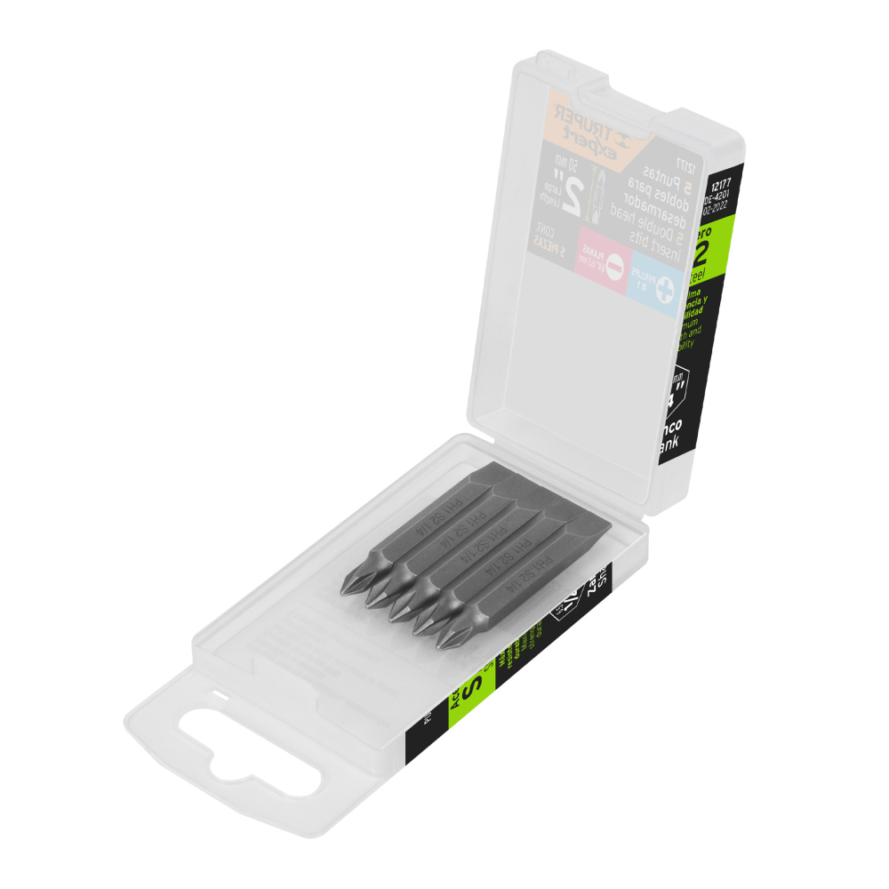 Estuche con 5 puntas dobles PH1 y 1/4' largo 2', Expert PUDE-4201