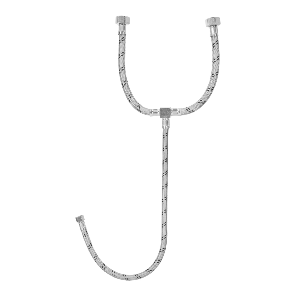 Manguera 'T' lavabo/fregadero,acero inox,3/8'x1/2'x1/2',55cm FTE-55XL